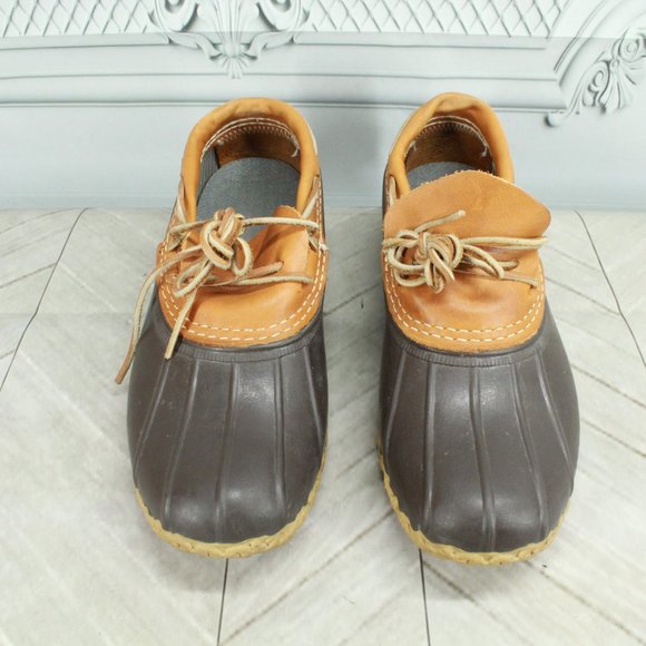 LL Bean Brown Leather Gumshoe Low Moccasin Duck Boots Size 8 Medium - Picture 5 of 10
